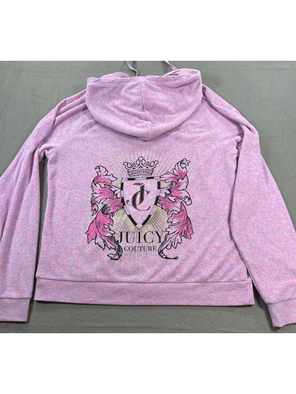 Vintage Juicy Couture Size L Lavender & Pink Zip Front Terry Cloth Hooded Jacket